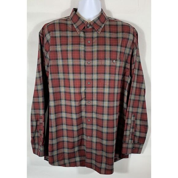 Pendleton Men's XL Bridgeport Shirt Red Plaid Button Down Cotton - C72 - Picture 2 of 6